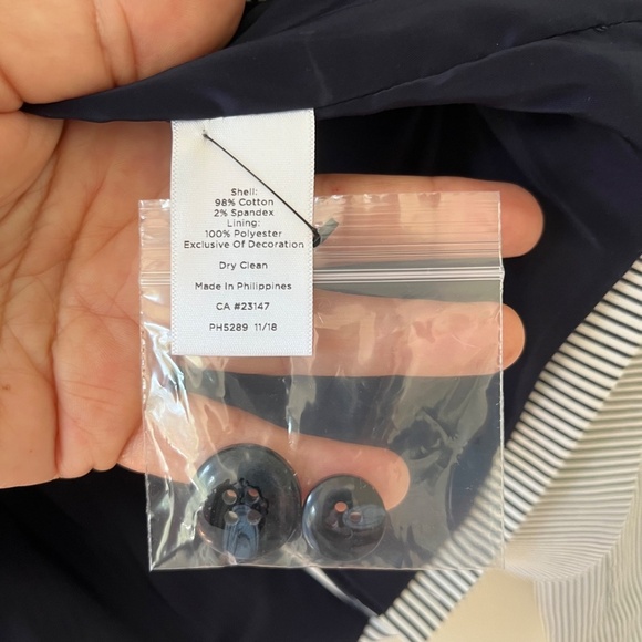 Talbots Sz 10 Navy White Striped Piped Blazer Jacket Patch Pockets Fully Lined - Picture 6 of 11